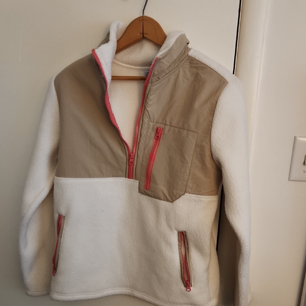 Womens Te Verde Beige and White Fleece Jacket Small